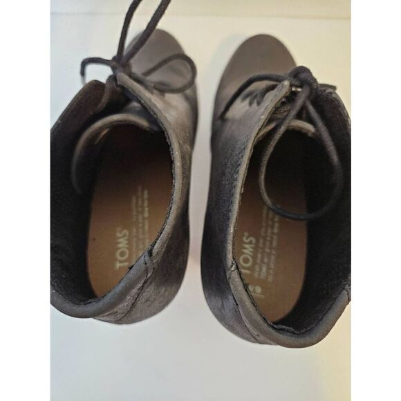 TOMS heeled tie up black booties.  Size W9. - Picture 5 of 7